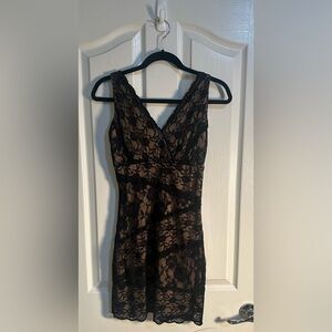 Vintage Womens Black Tan Lace Cocktail Party Coquette Girl Y2K Mini Dress Medium